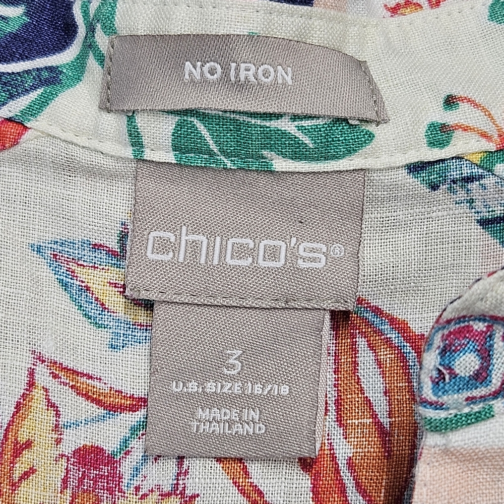 Chico's No-Iron Linen Patchwork Print Button Up S… - image 4